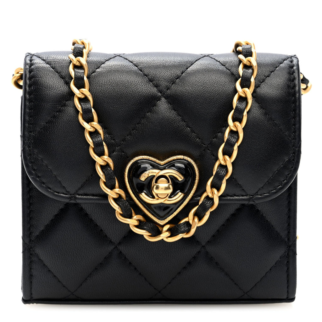 Lambskin Plexiglass Quilted Coco Love Clutch With Chain Black