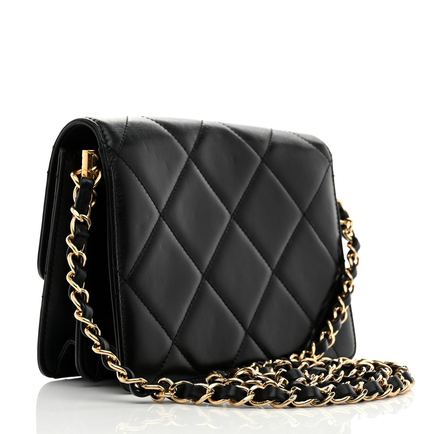 Calfskin Strass Quilted Mini Flap Black