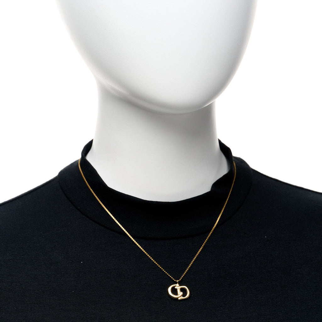 Metal Crystal CD Logo Pendant Necklace Gold