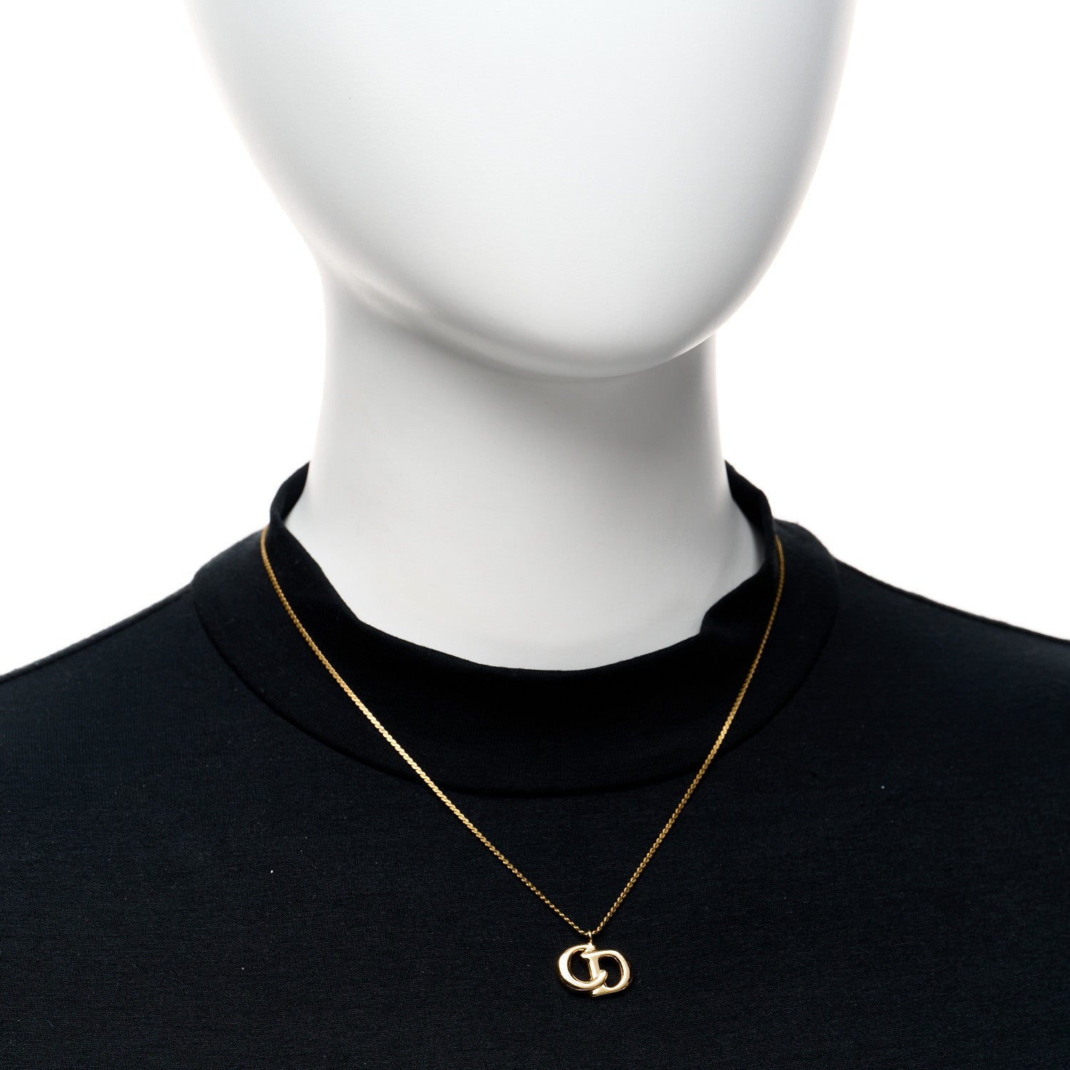 Metal Crystal CD Logo Pendant Necklace Gold