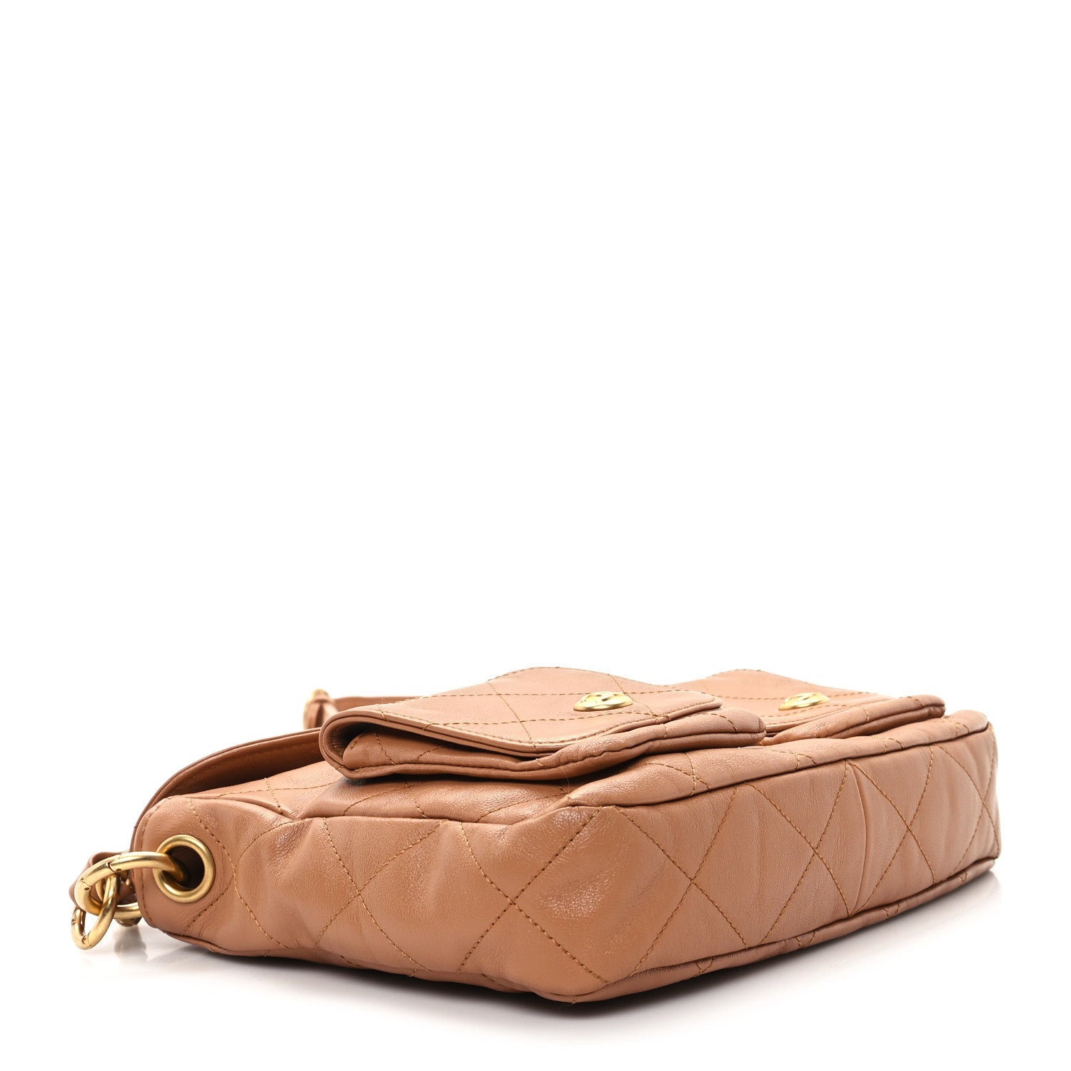 Shiny Calfskin Quilted Supple Twins Small Hobo Bag Brown