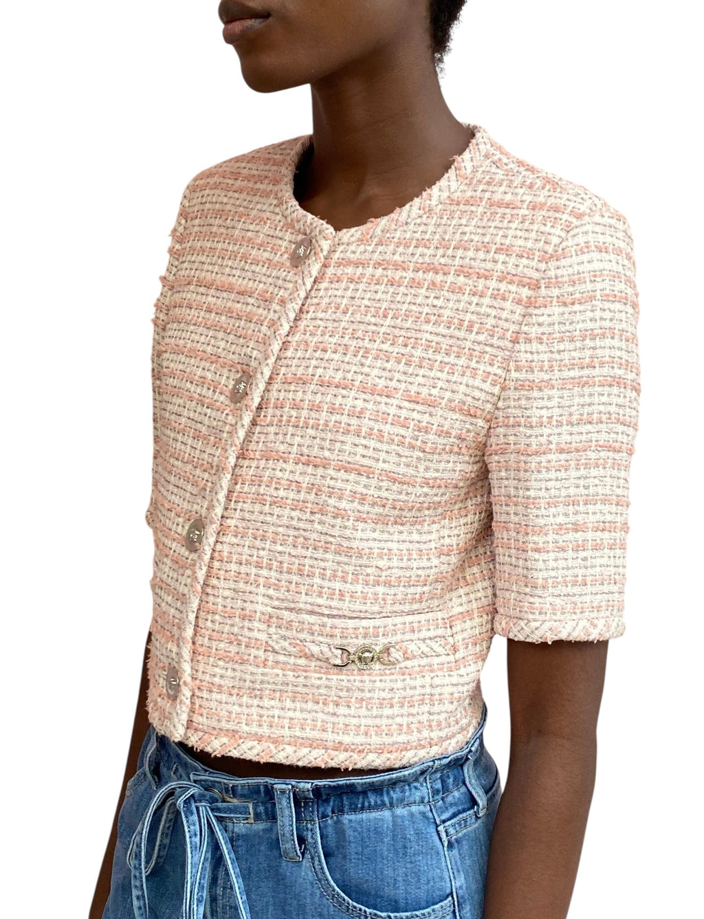 Versace Pink Cropped Tweed Jacket - 40