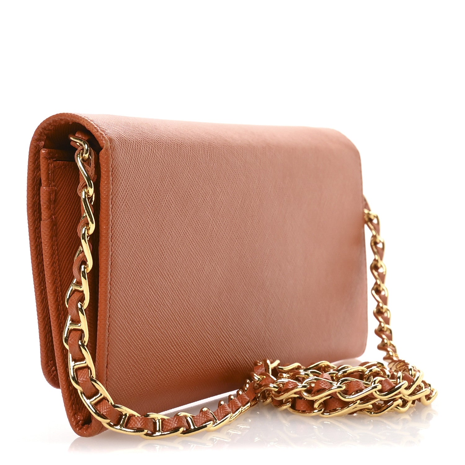 Saffiano Metal Oro Chain Wallet Papaya