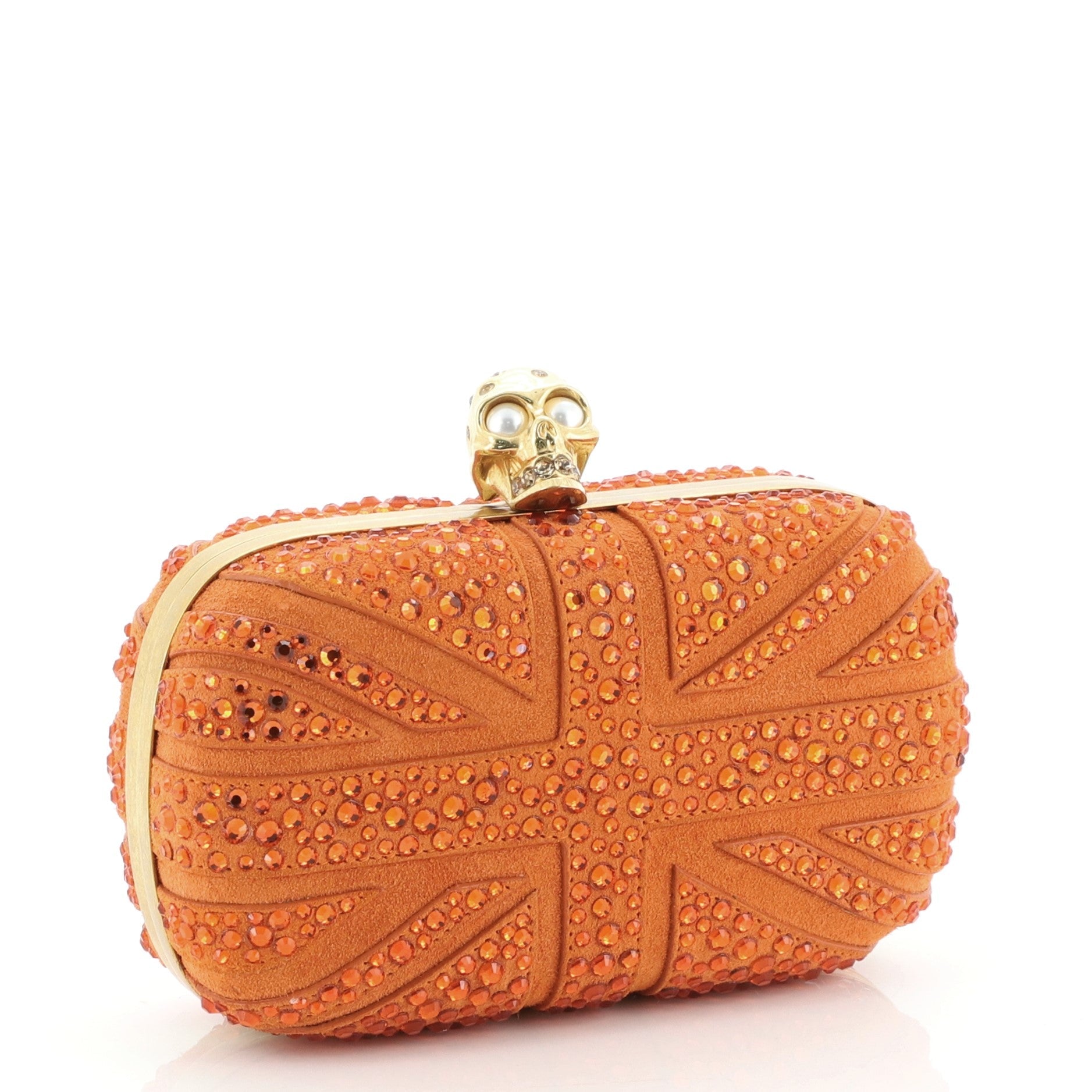 Britannia Skull Box Clutch Studded Suede Small