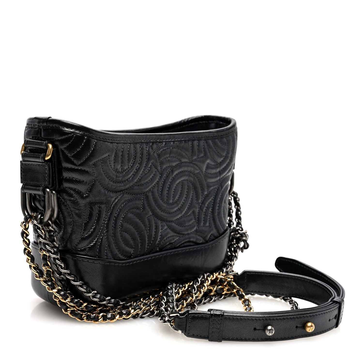 Aged Calfskin CC Quilted Small Gabrielle Hobo Black
