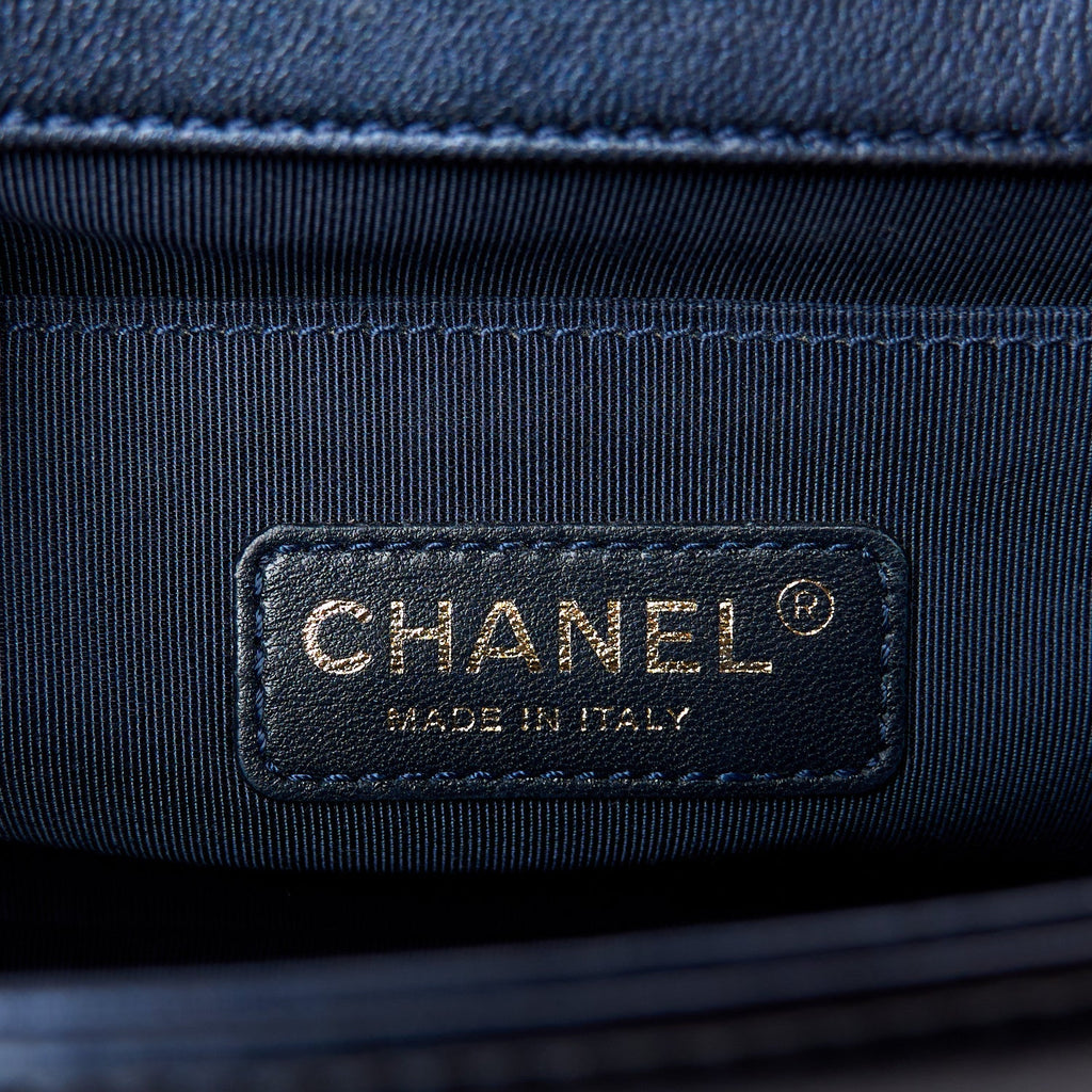 Lambskin Embossed Medium Boy Cube Flap Navy