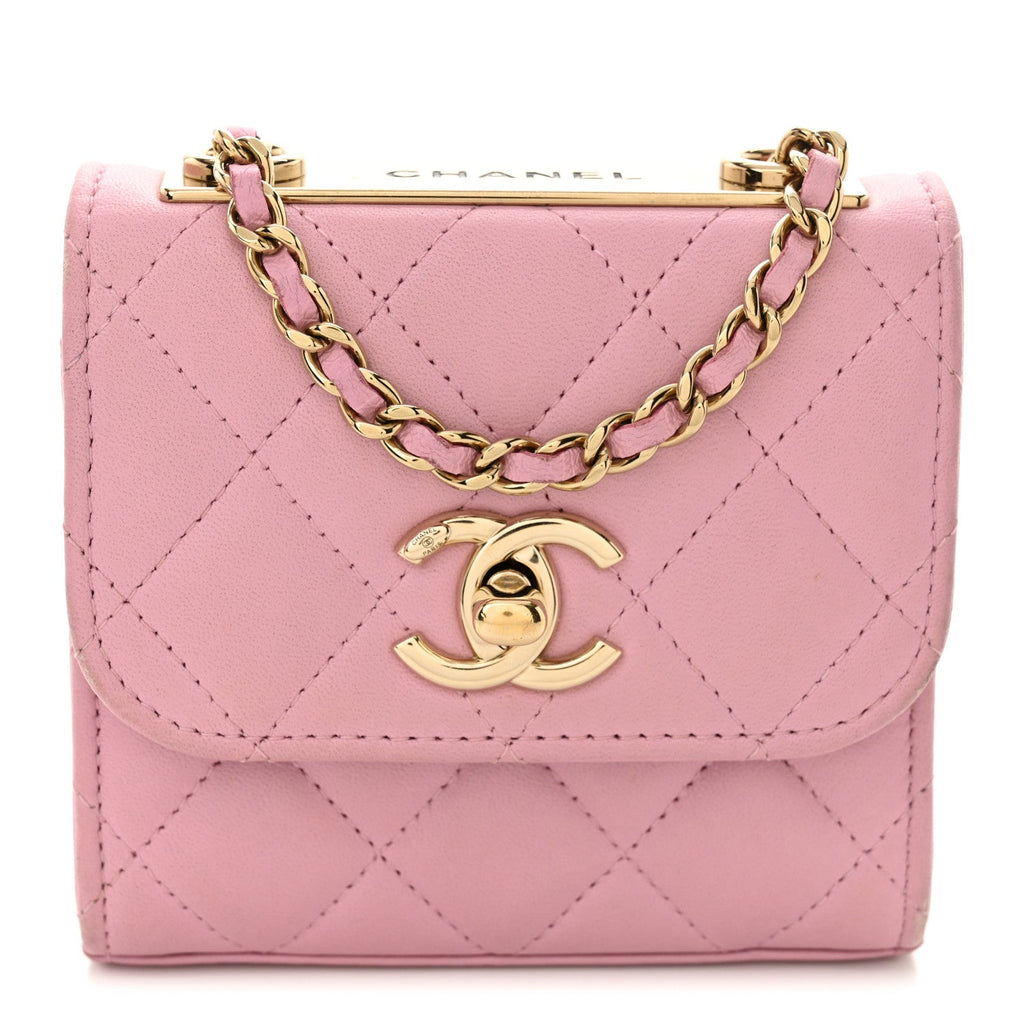 Lambskin Quilted Mini Trendy CC Clutch With Chain Light Pink