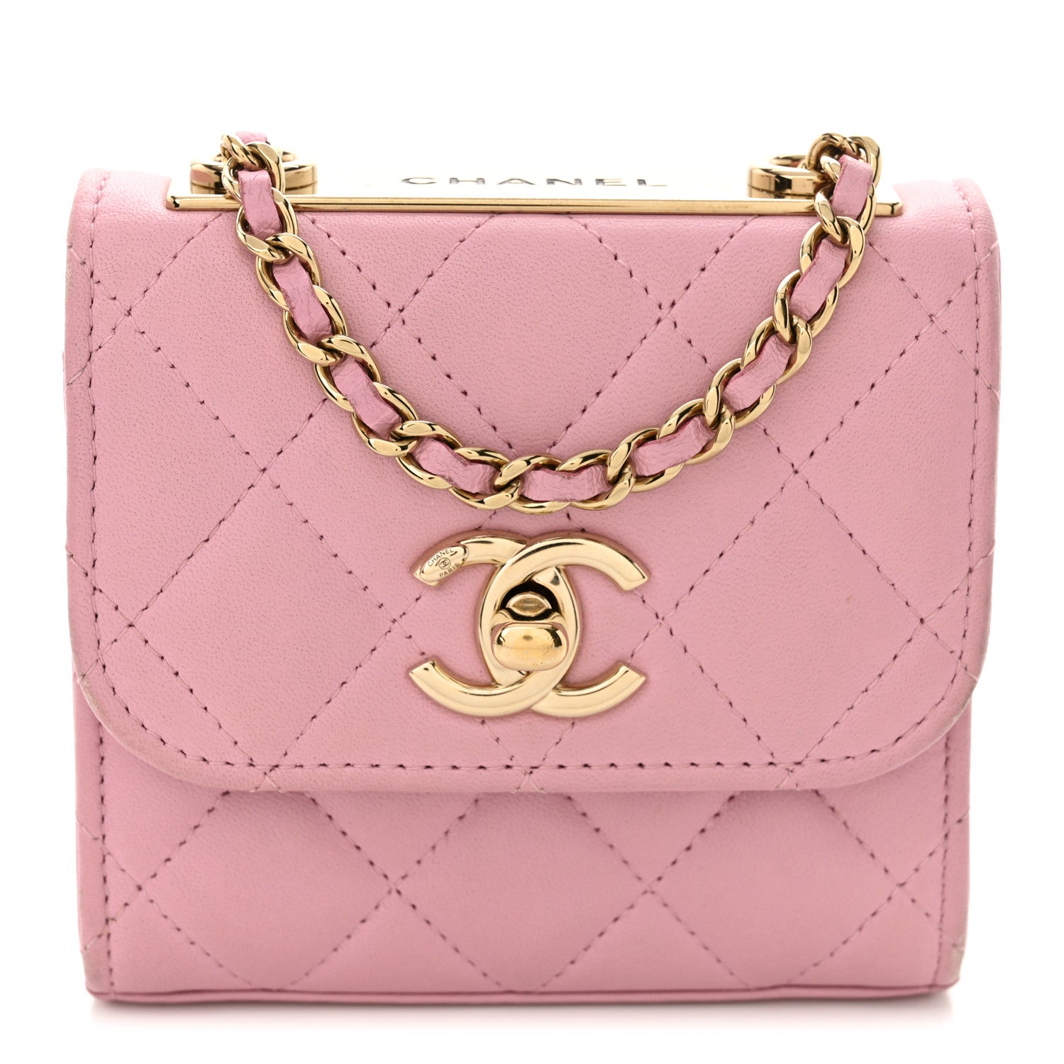 Lambskin Quilted Mini Trendy CC Clutch With Chain Light Pink