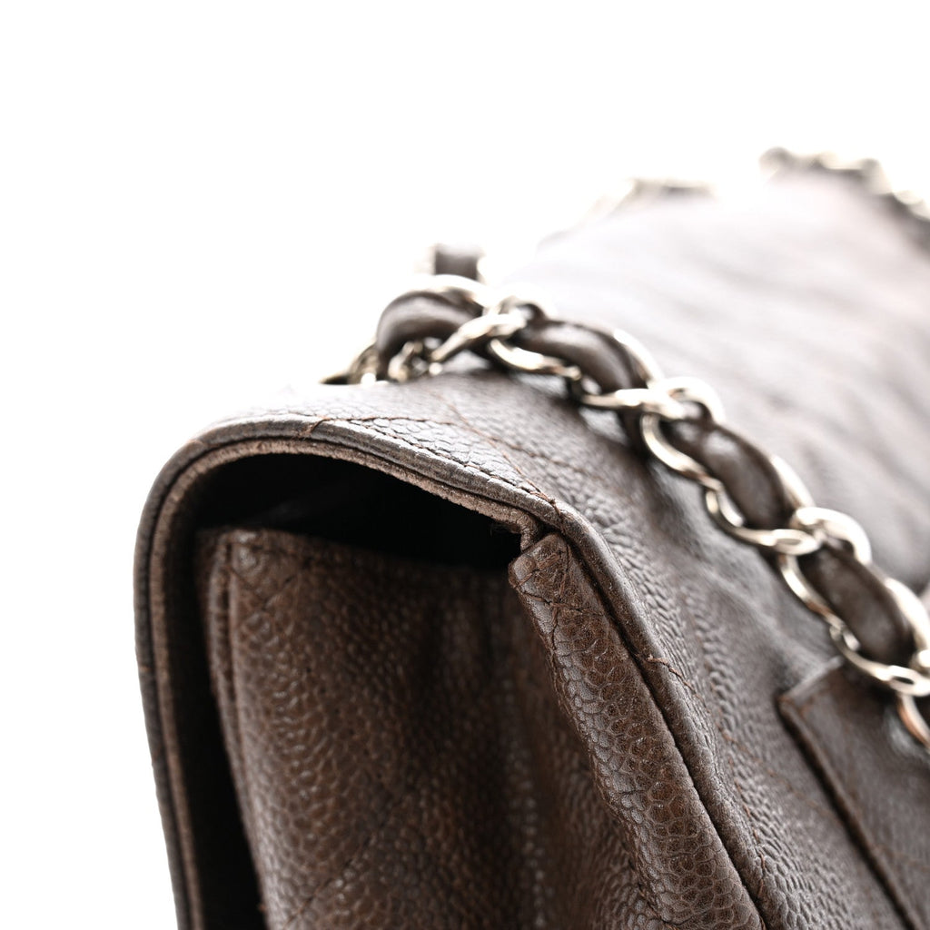Caviar Quilted Jumbo Single Flap Dark Brown