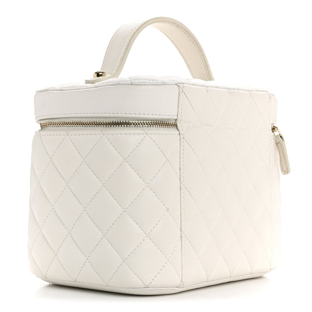 Caviar Quilted Large Vanity Pouch White