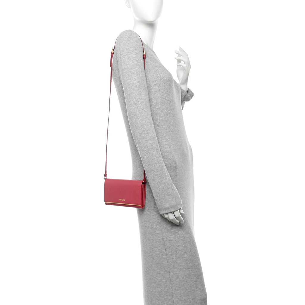 Saffiano Metal Bar Flap Wallet with Strap Peonia