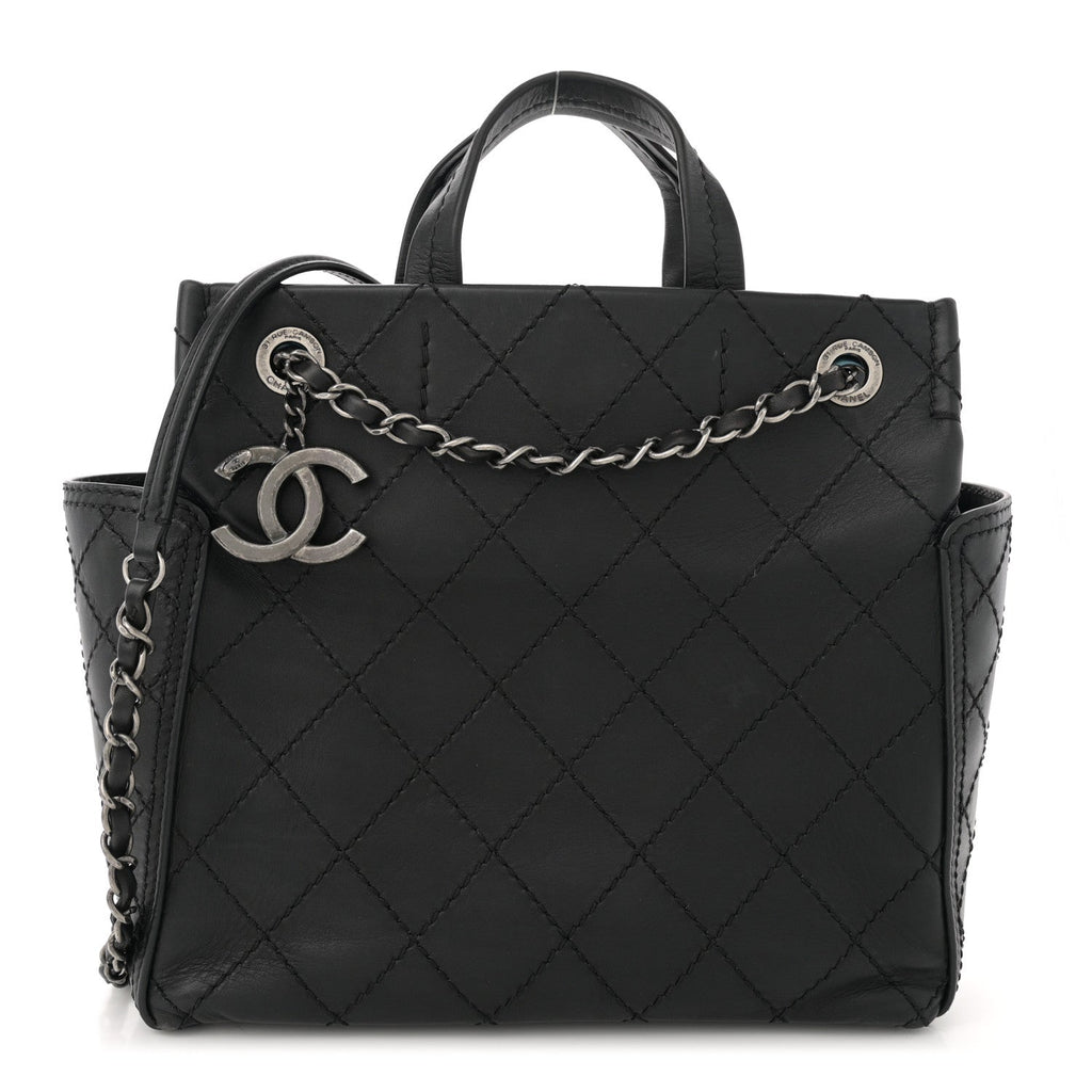 Grained Calfskin CC Pocket Tote Black