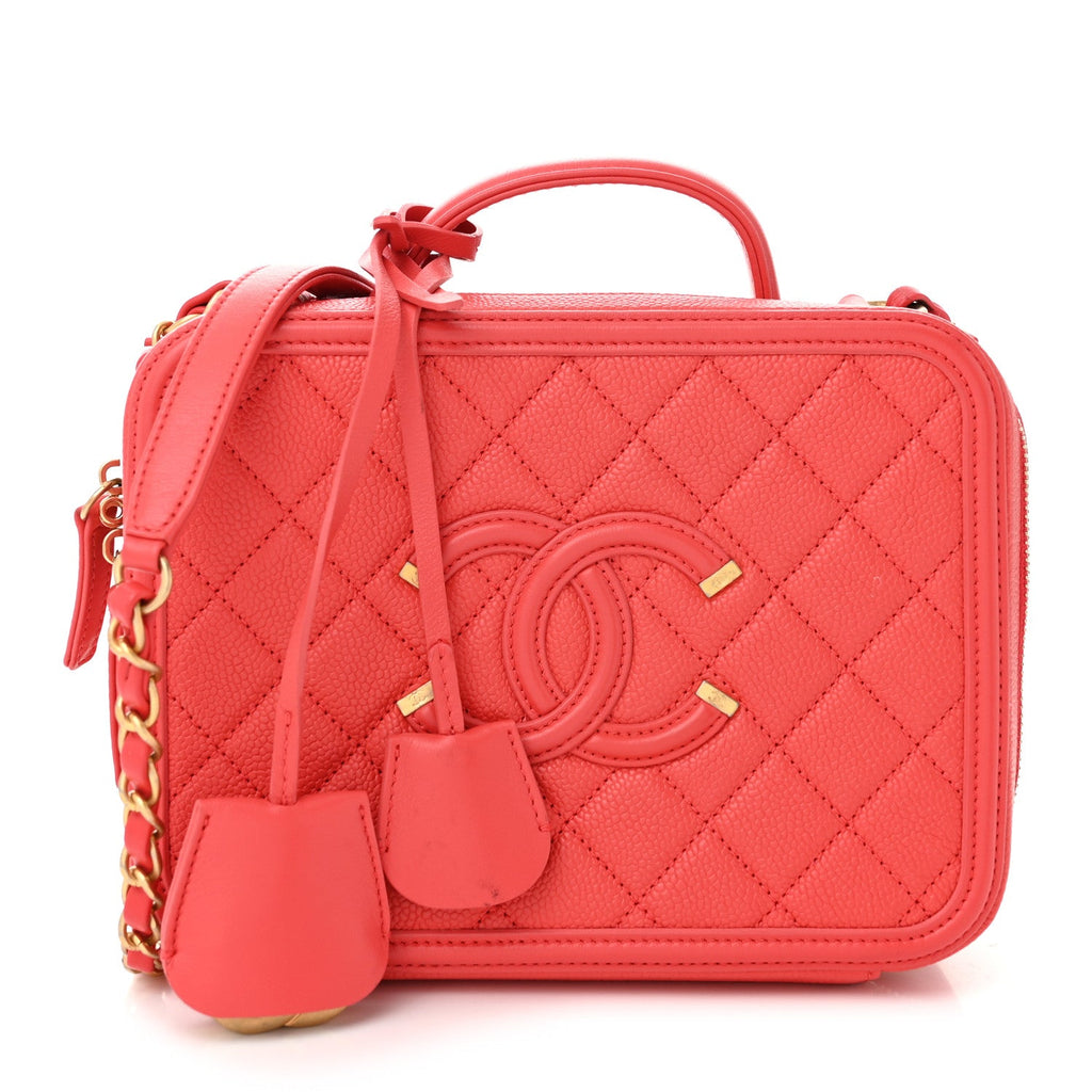 Caviar Quilted Medium CC Filigree Vanity Case Pink