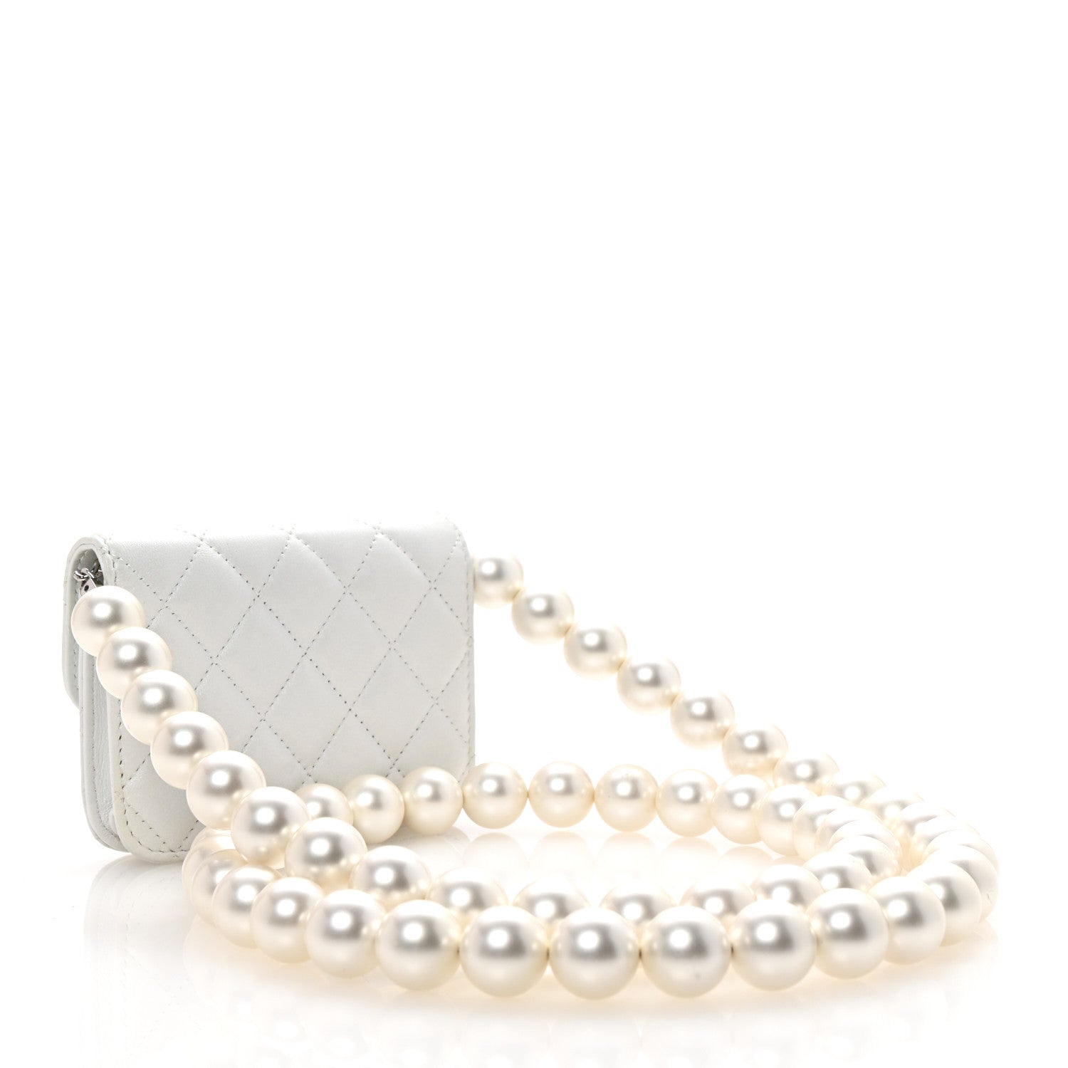 Iridescent Calfskin Quilted Mini Maxi Pearls Wallet On Chain WOC White