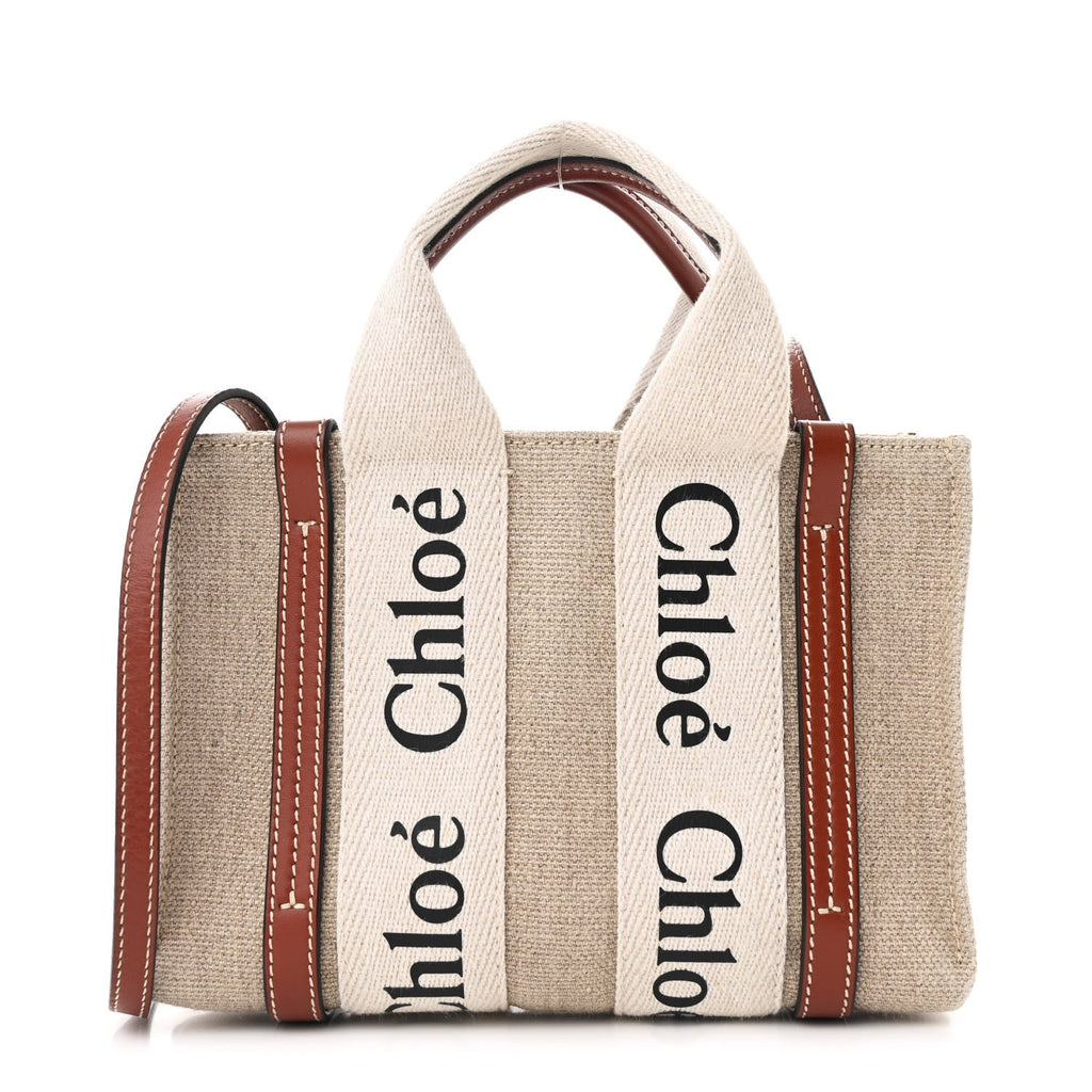Cotton Calfskin Mini Woody Ribbon Tote White Brown