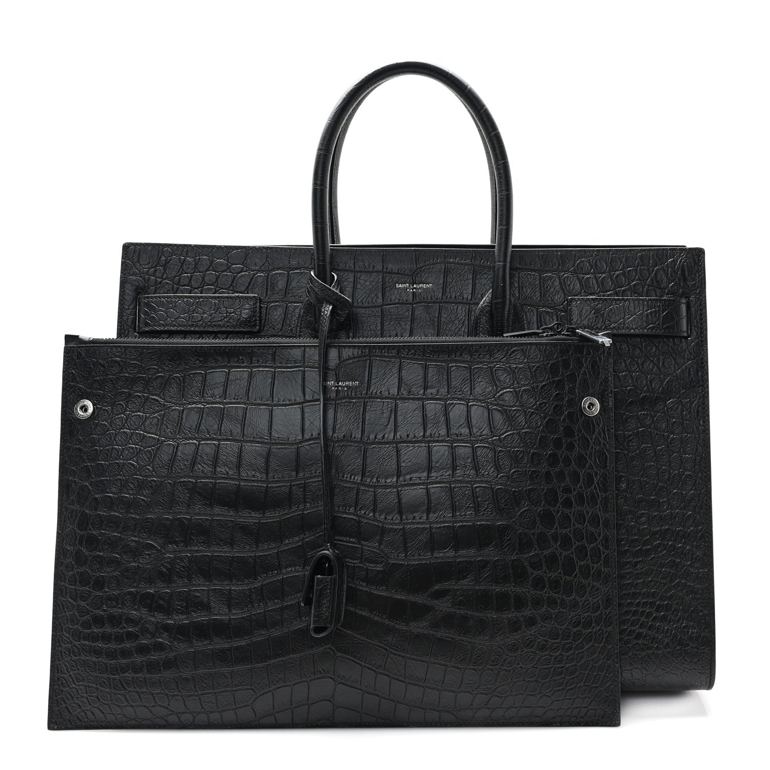 Calfskin Crocodile Embossed Large Sac De Jour Carryall Black