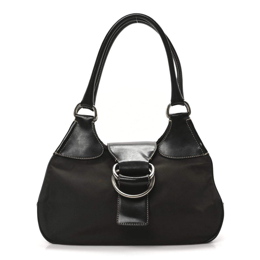 Tessuto Nylon Calfskin Shoulder Bag Mimetico Moro