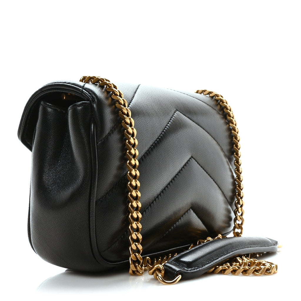 Lambskin Chevron Quilted Mini Loulou Bag Black