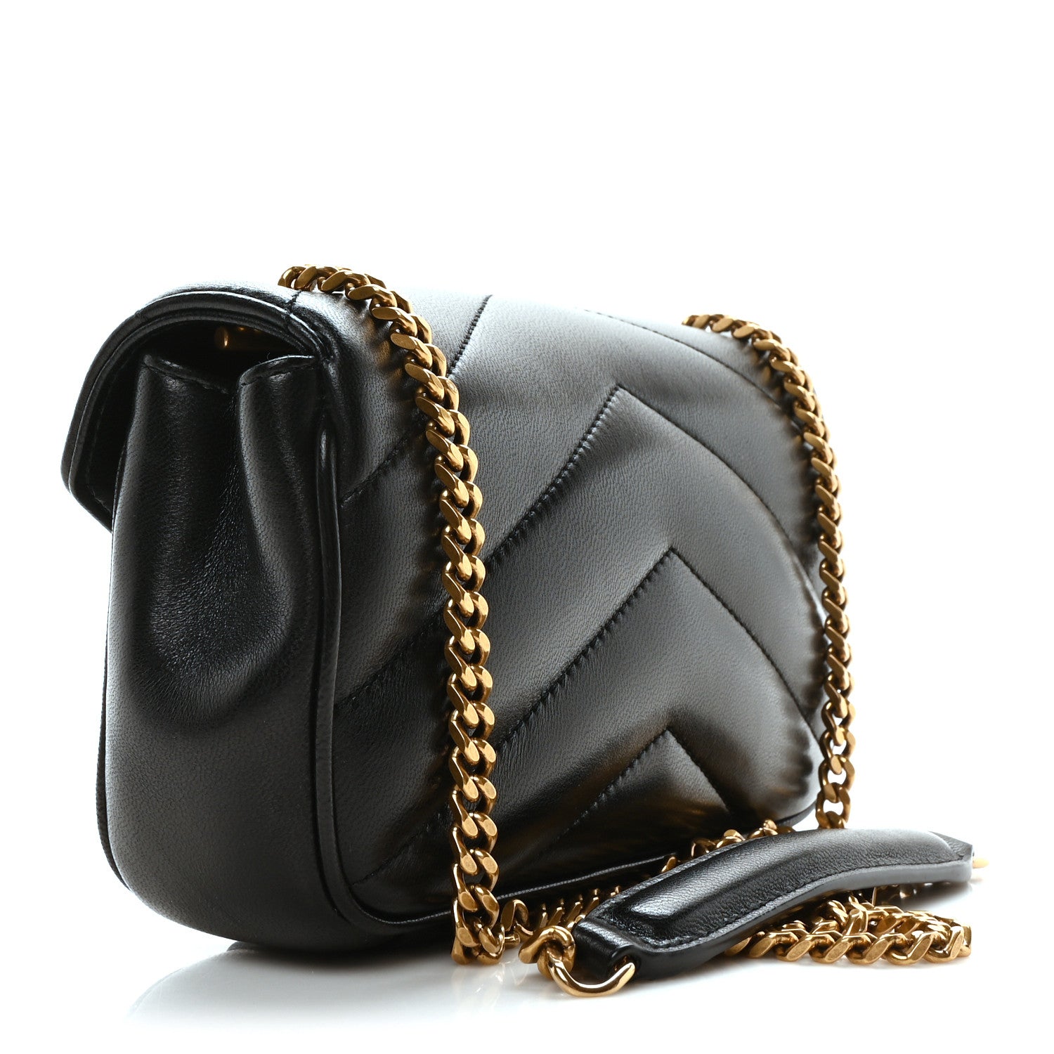 Lambskin Chevron Quilted Mini Loulou Bag Black