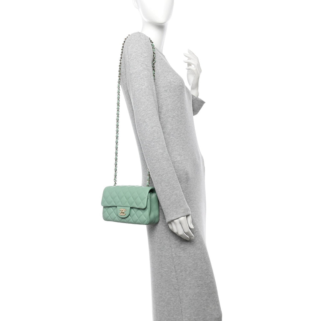 Lambskin Quilted Mini Rectangular Flap Light Green