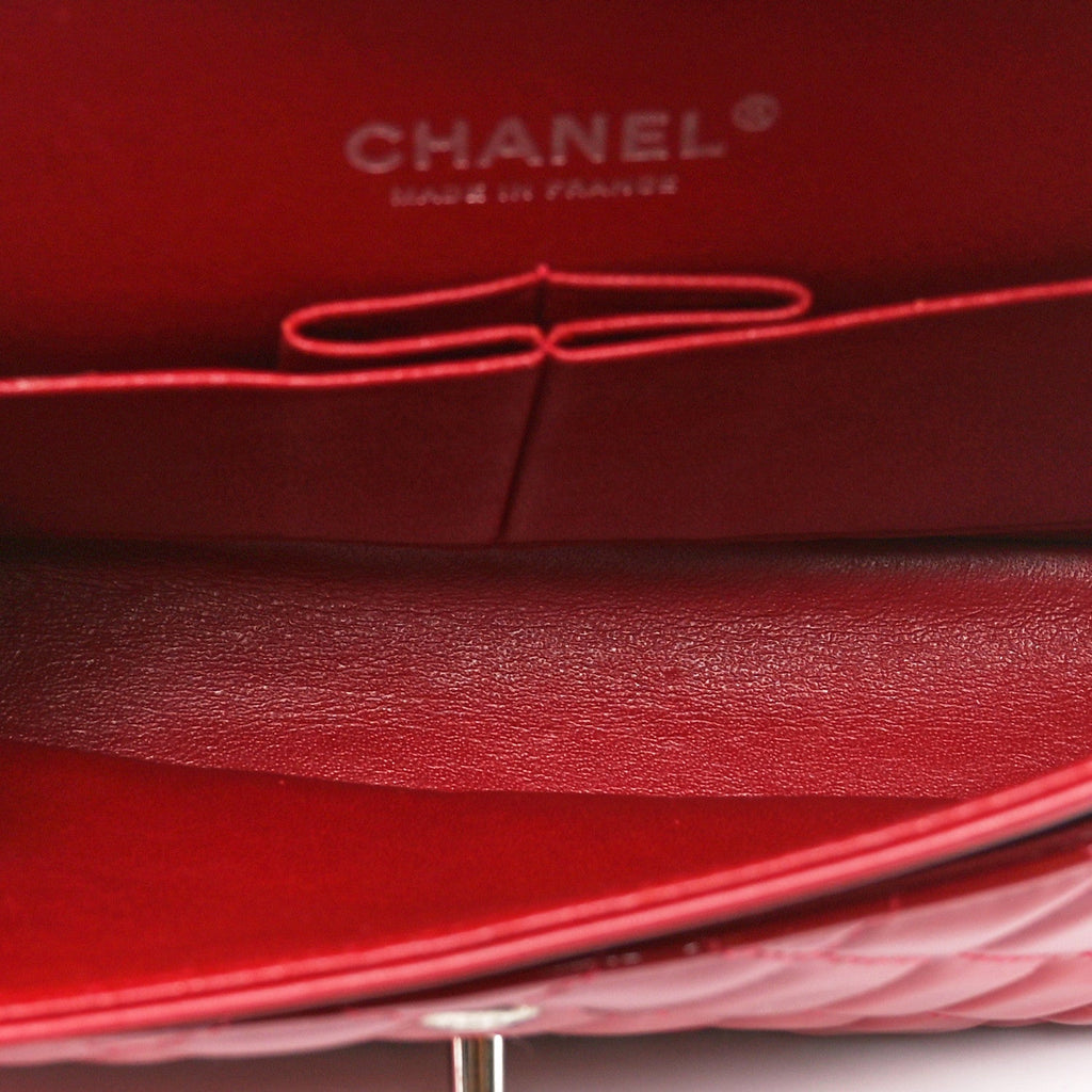Patent Calfskin Quilted Medium Double Flap Red