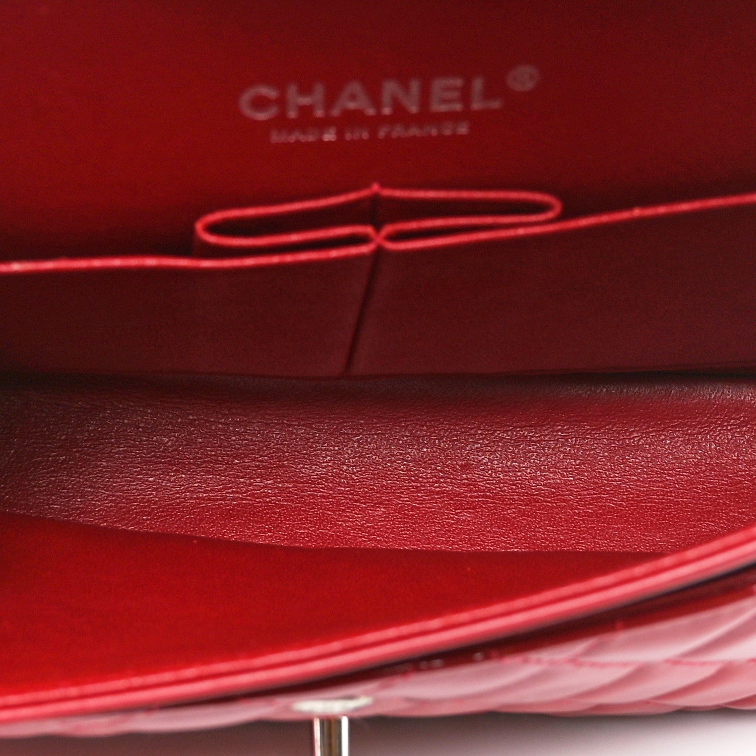 Patent Calfskin Quilted Medium Double Flap Red