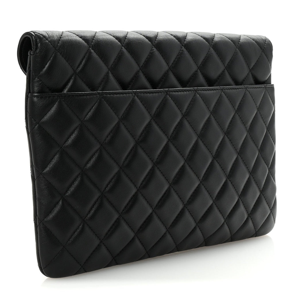 Calfskin Quilted Front Logo Enchained Black