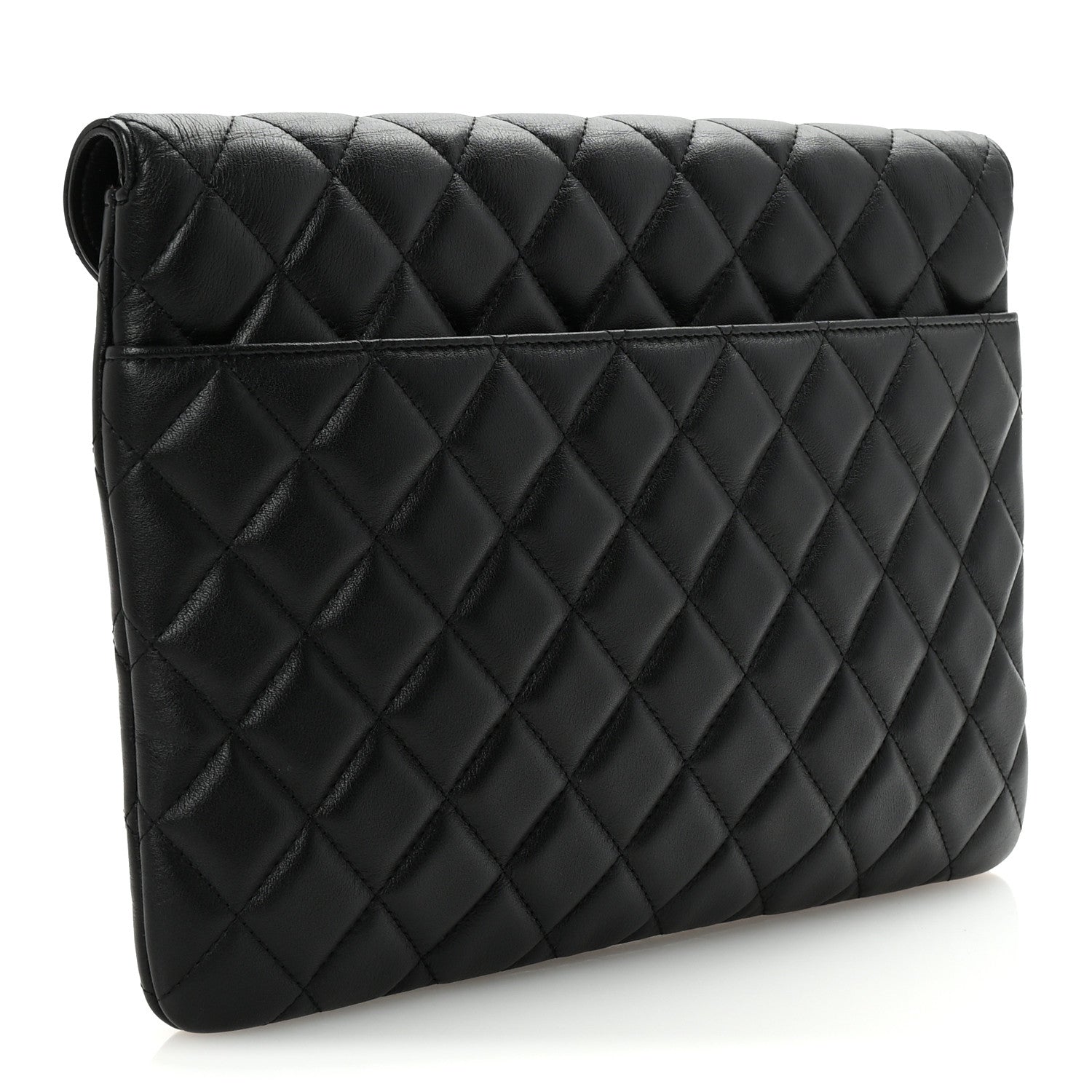Calfskin Quilted Front Logo Enchained Black