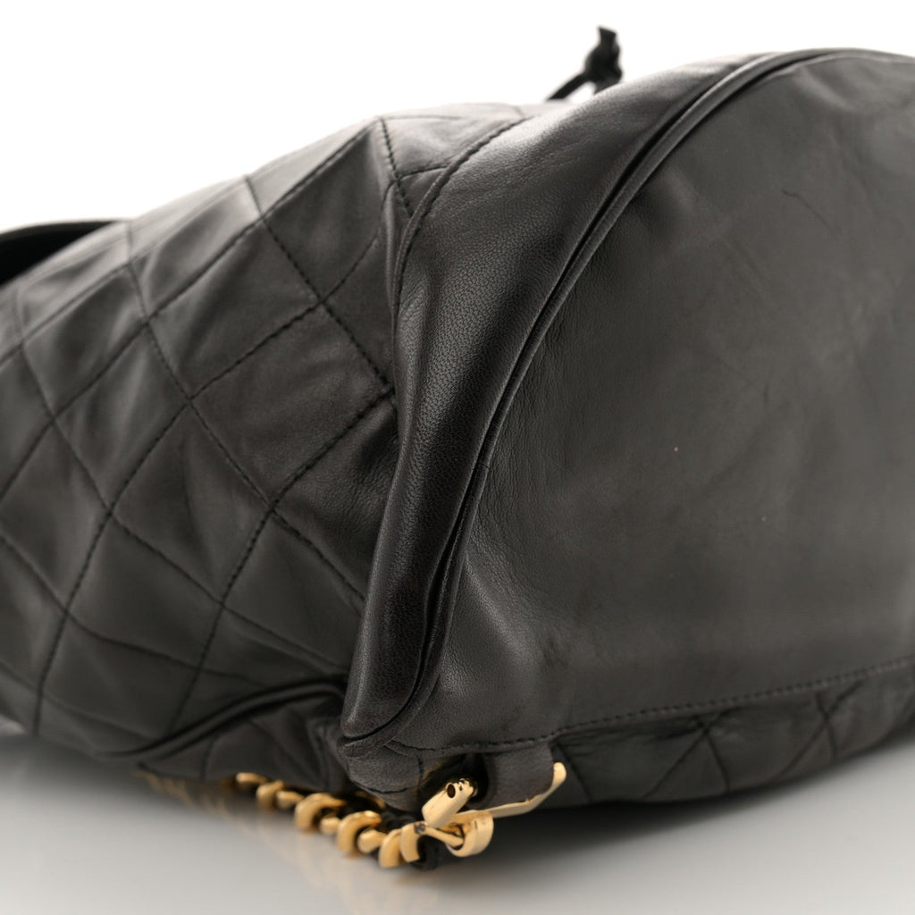 Lambskin Quilted Drawstring Backpack Black