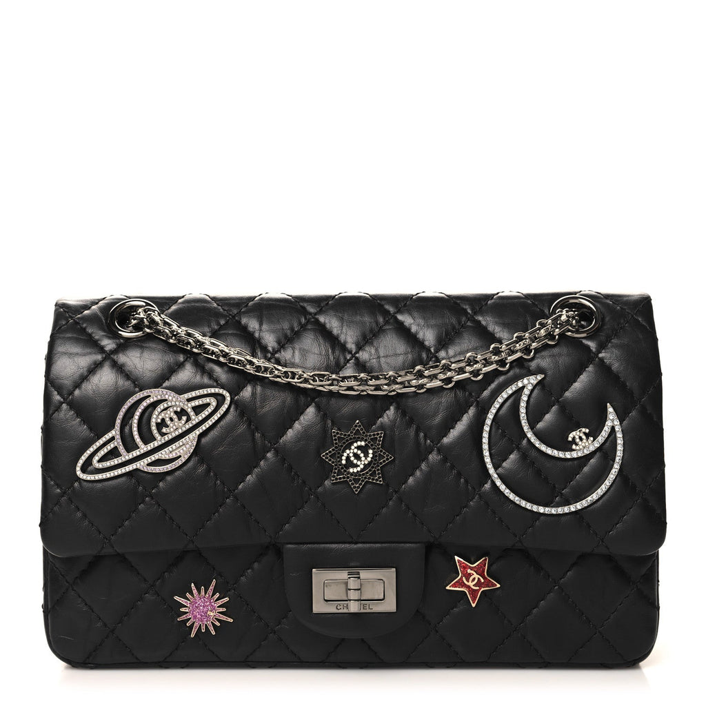 Aged Calfskin Space Charms 2.55 Reissue 225 Flap Black