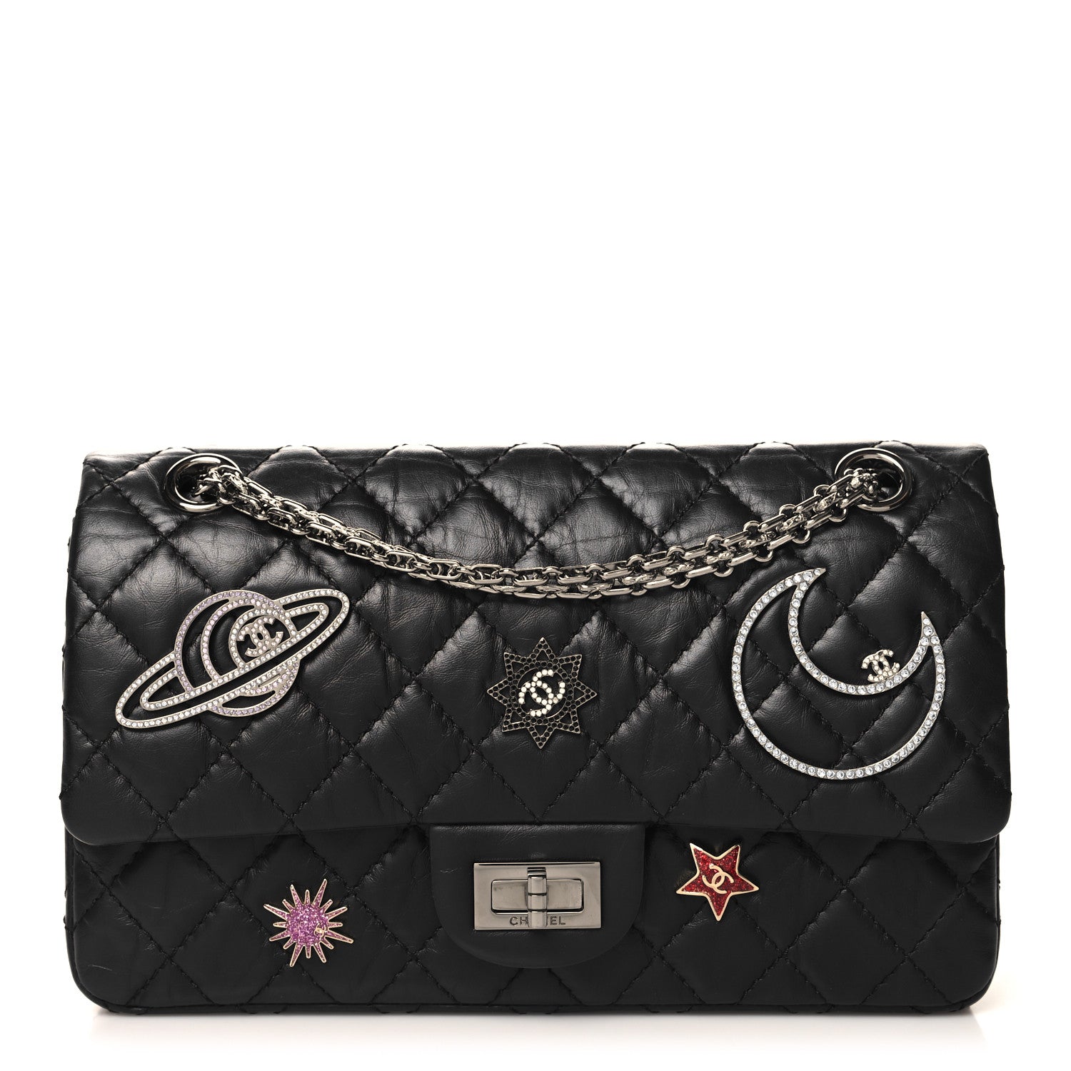 Aged Calfskin Space Charms 2.55 Reissue 225 Flap Black