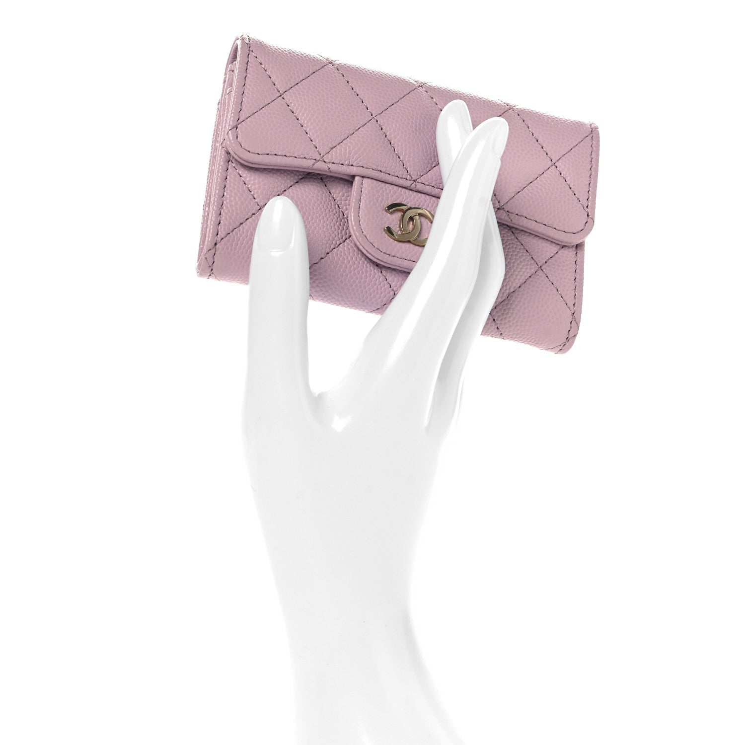 Caviar Quilted Flap  Holder Wallet Light Pink