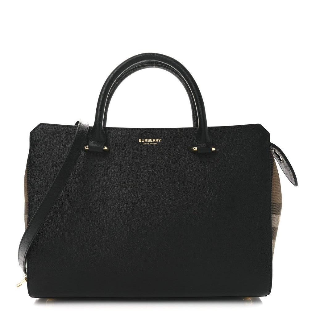 Derby Calfskin House Check Medium Banner Tote Black