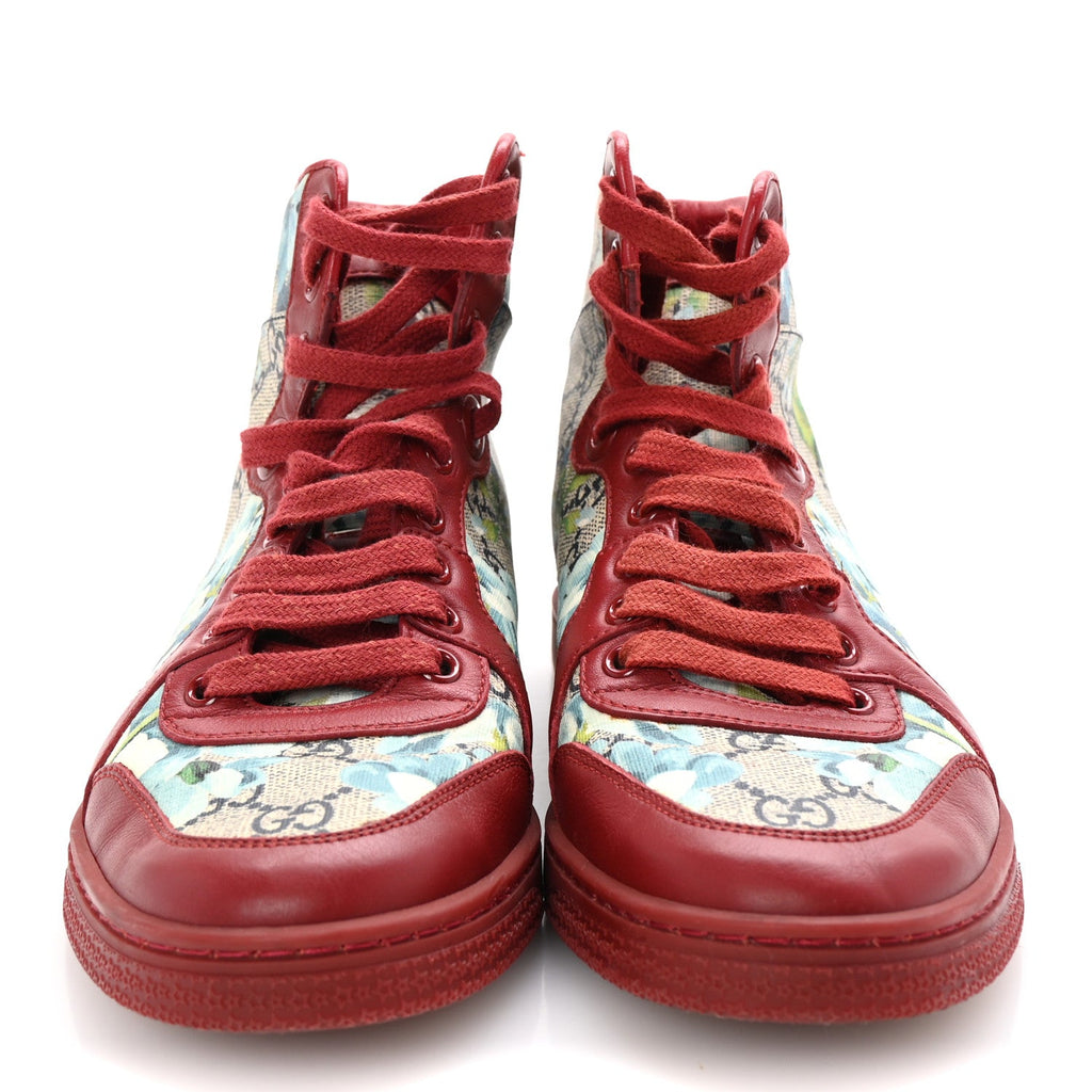 GG Supreme Monogram Blooms Womens High Top Sneakers 36.5 Beige Blue Navy Red