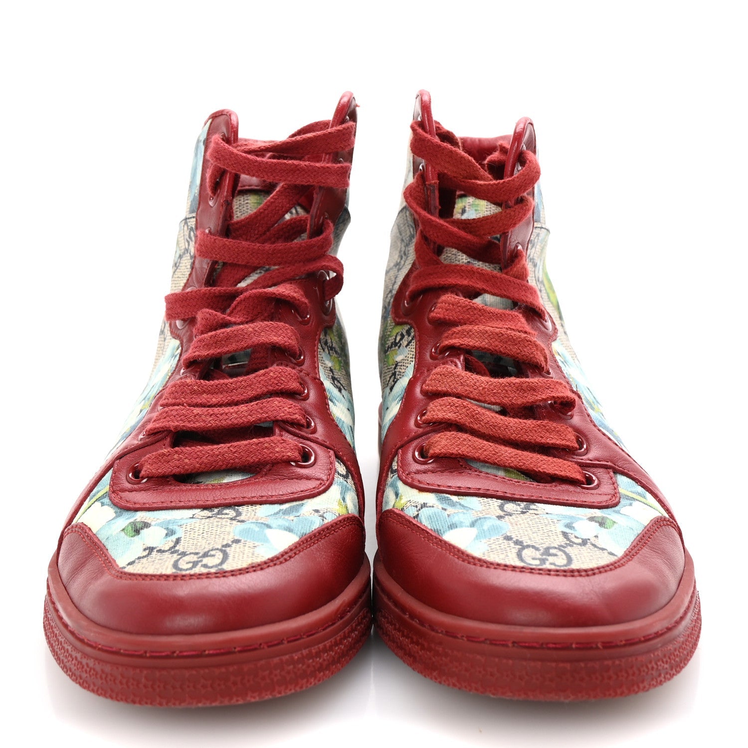 GG Supreme Monogram Blooms Womens High Top Sneakers 36.5 Beige Blue Navy Red