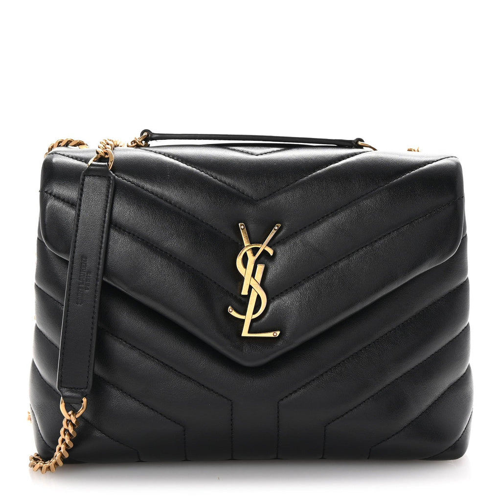 Calfskin Y Quilted Monogram Small Loulou Chain Satchel Black