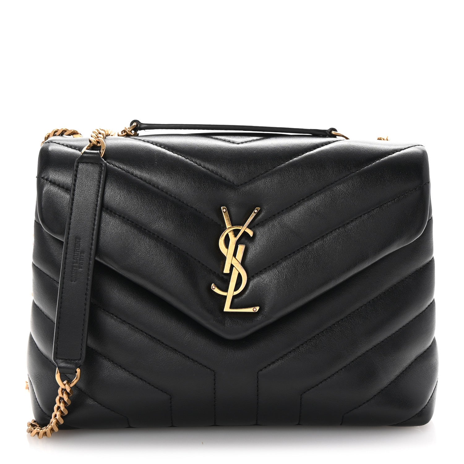 Calfskin Y Quilted Monogram Small Loulou Chain Satchel Black