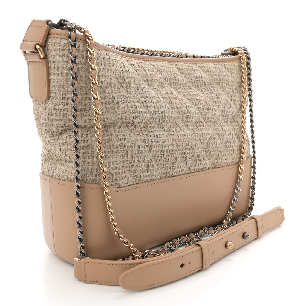 Tweed Calfskin Quilted Medium Gabrielle Hobo Beige