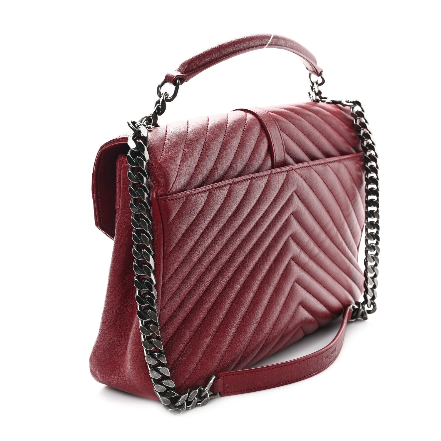 Sheepskin Matelasse Chevron Monogram Large College Satchel Oxblood