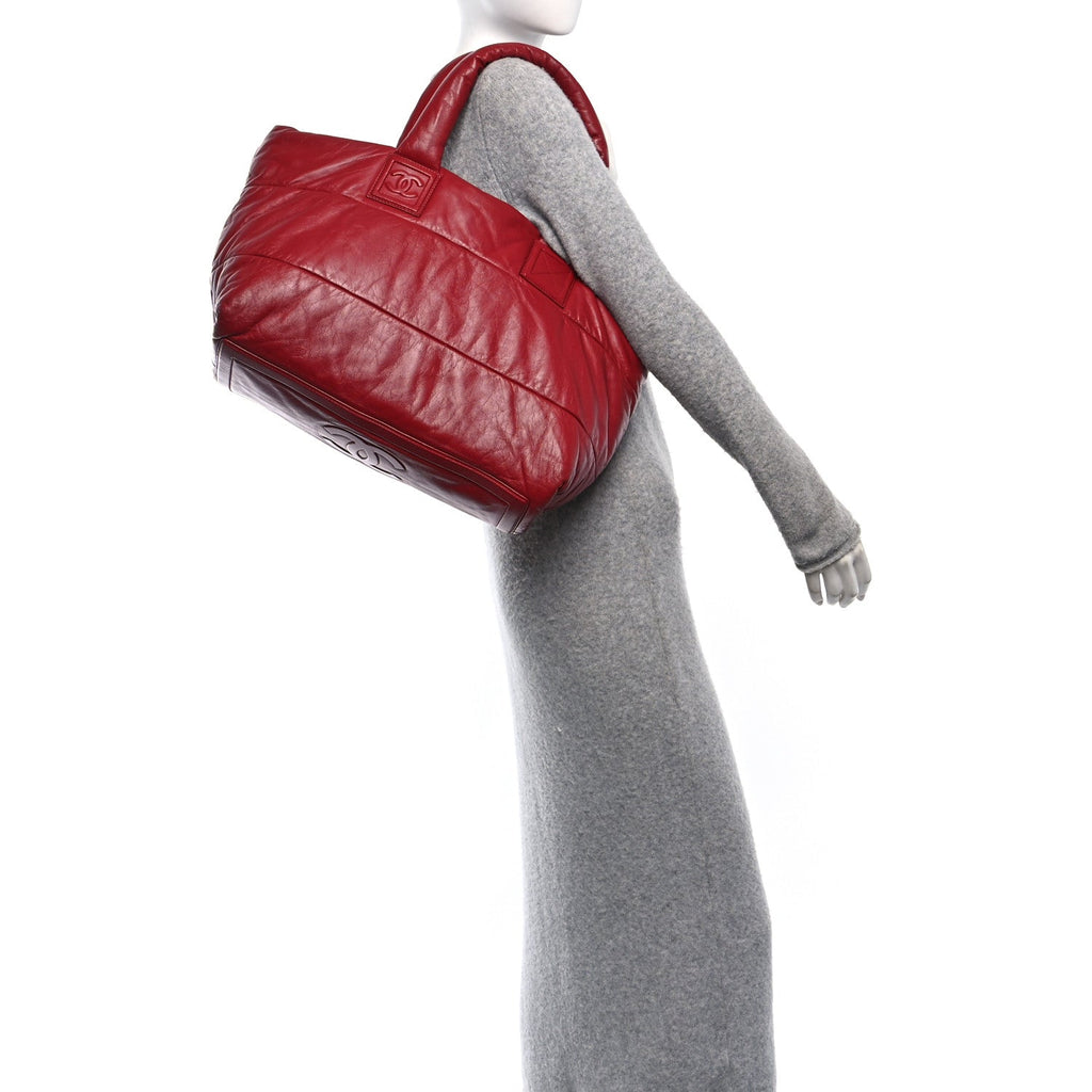Lambskin Quilted Large Coco Cocoon Reversible Tote Red Red