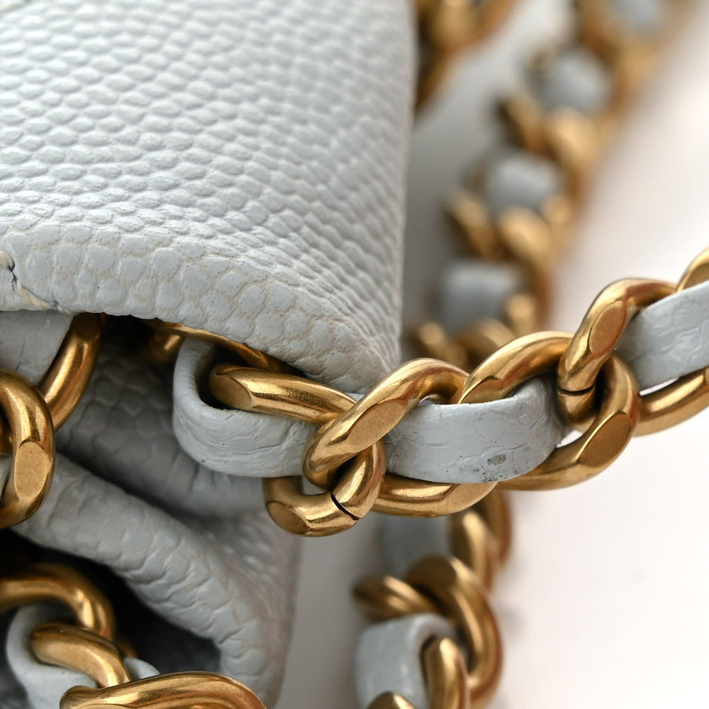 Shiny Caviar Quilted Mini Chanel 22 Light Blue