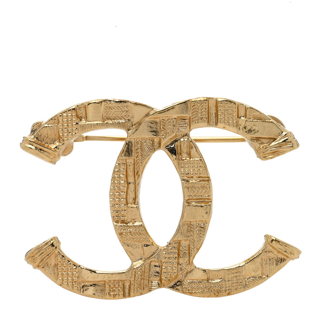 Metal Tweed Effect CC Brooch Gold