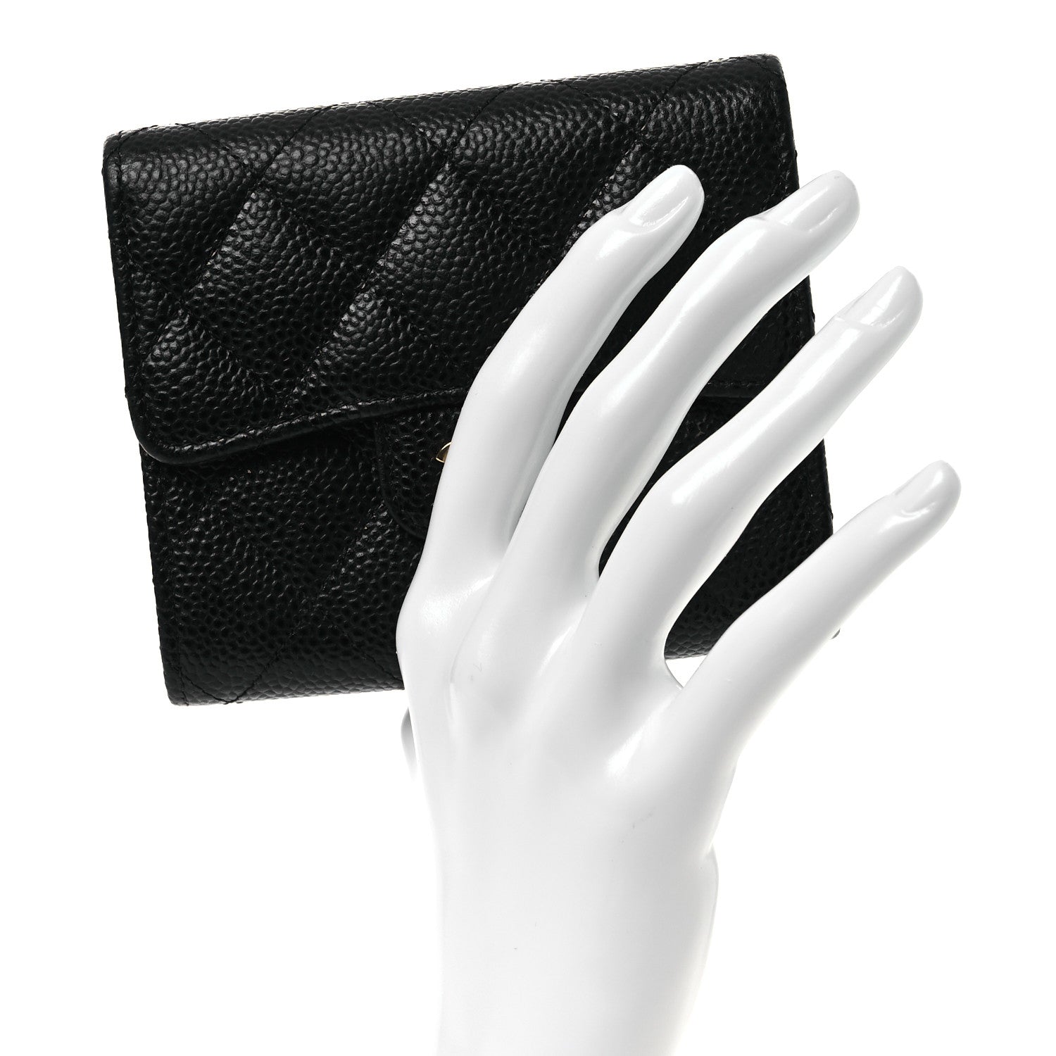 Caviar Quilted Compact Flap Wallet Black