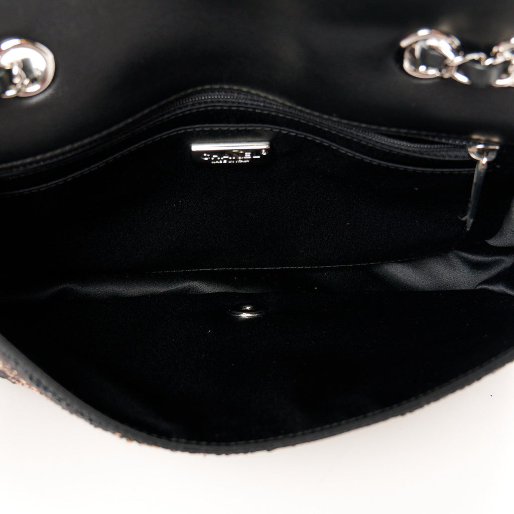 Sequin Medium Single Flap Black Gold