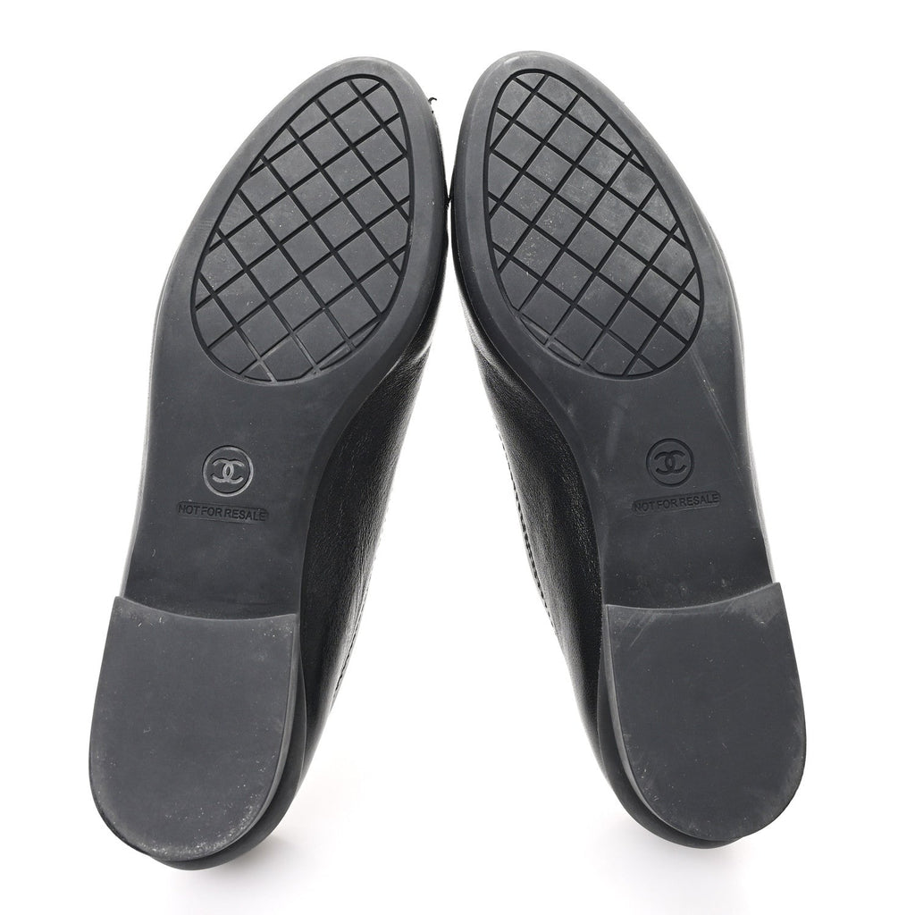 Lambskin Cap Toe CC Uniform Ballerina Flats 38.5 Black