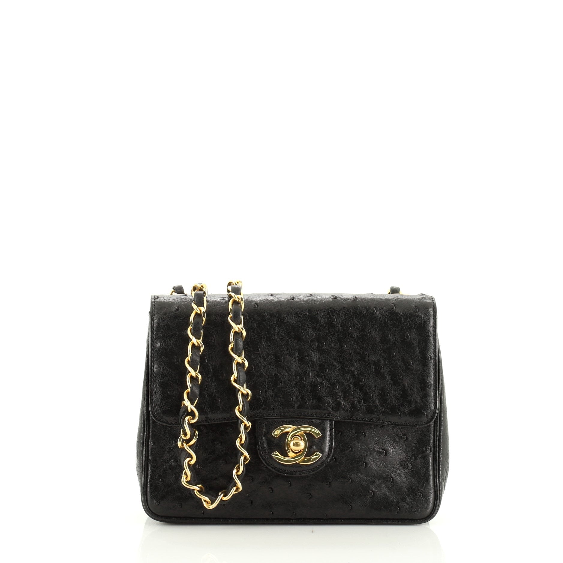 Vintage Square Classic Single Flap Bag Ostrich Mini