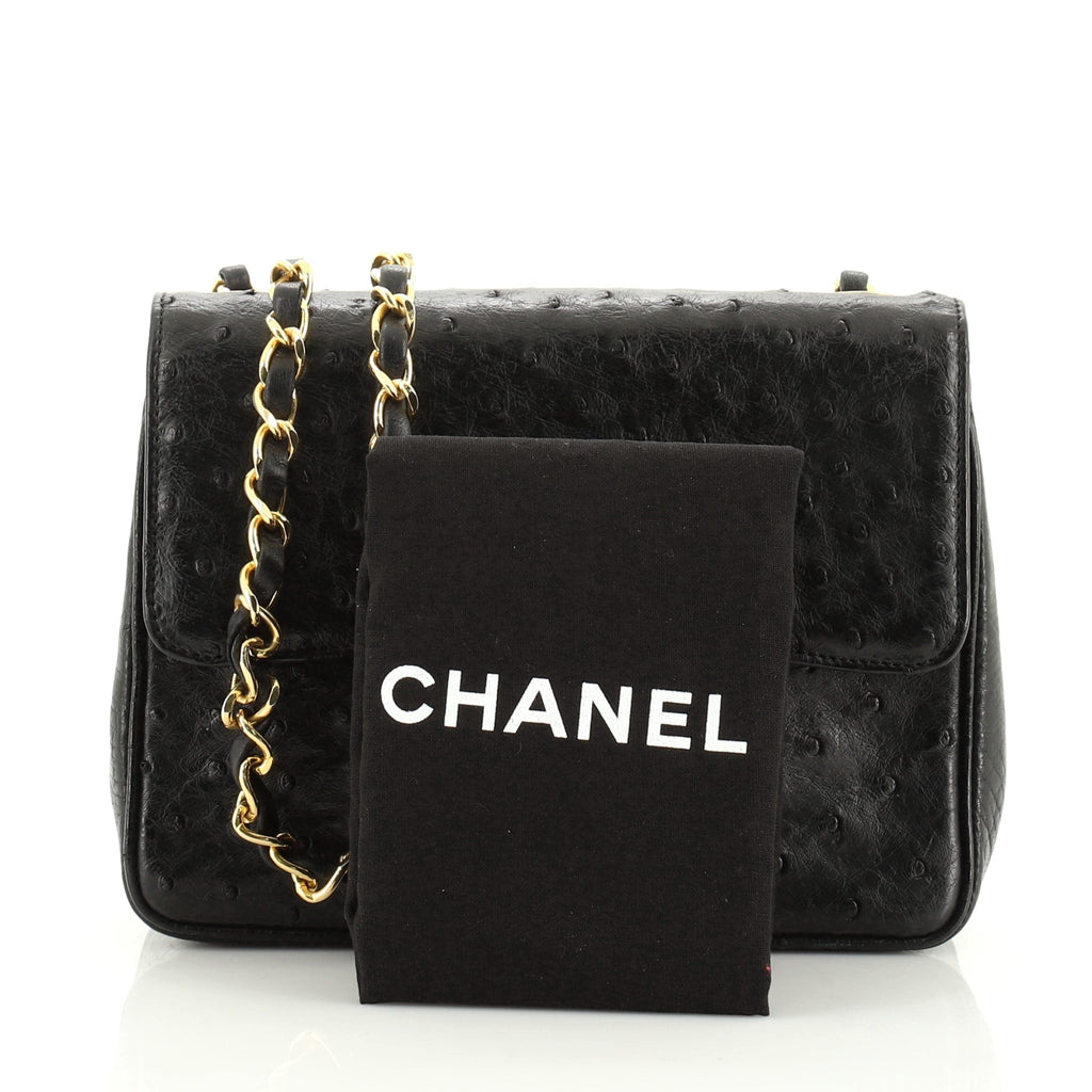 Vintage Square Classic Single Flap Bag Ostrich Mini
