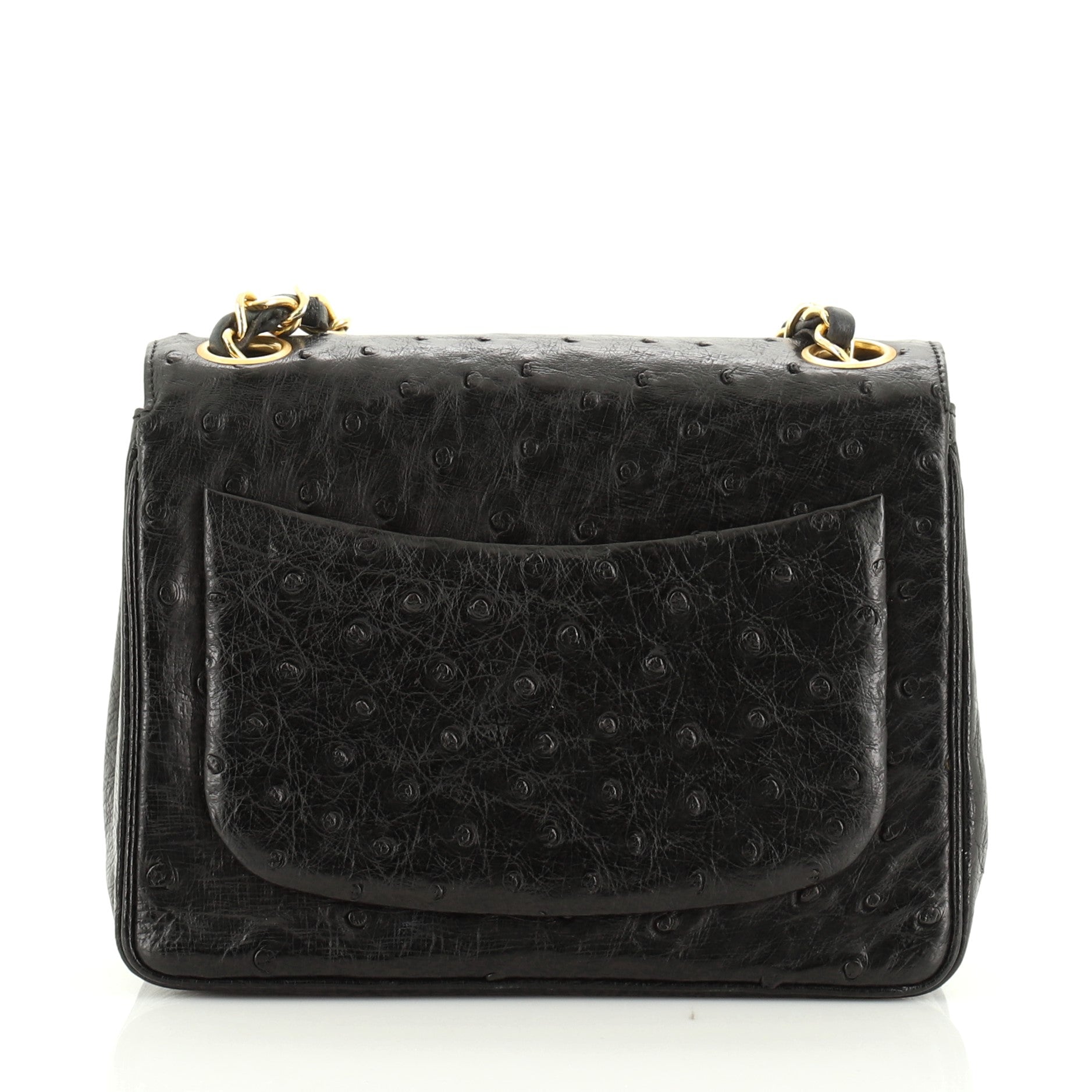 Vintage Square Classic Single Flap Bag Ostrich Mini