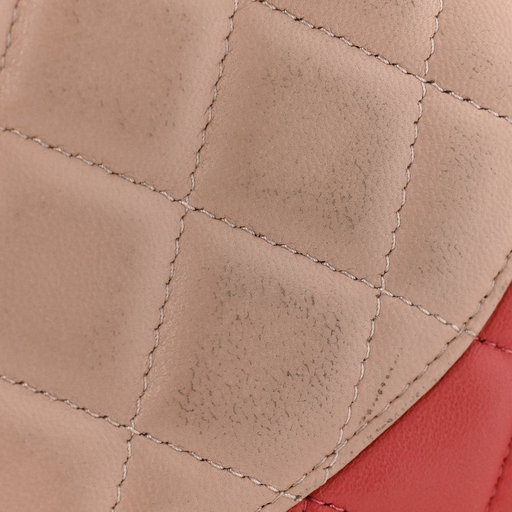 Lambskin Quilted Tri-Color Medium Valentine Charms Single Flap Pink