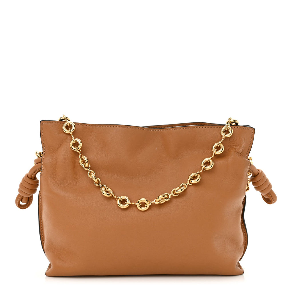Nappa Calfskin Mini Flamenco Knot Clutch With Chain Warm Desert